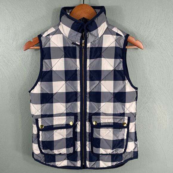 J. Crew Quilted Puffer Vest Women's XS Petite Excursion Buffalo Plaid Check Down - Picture 8 of 9